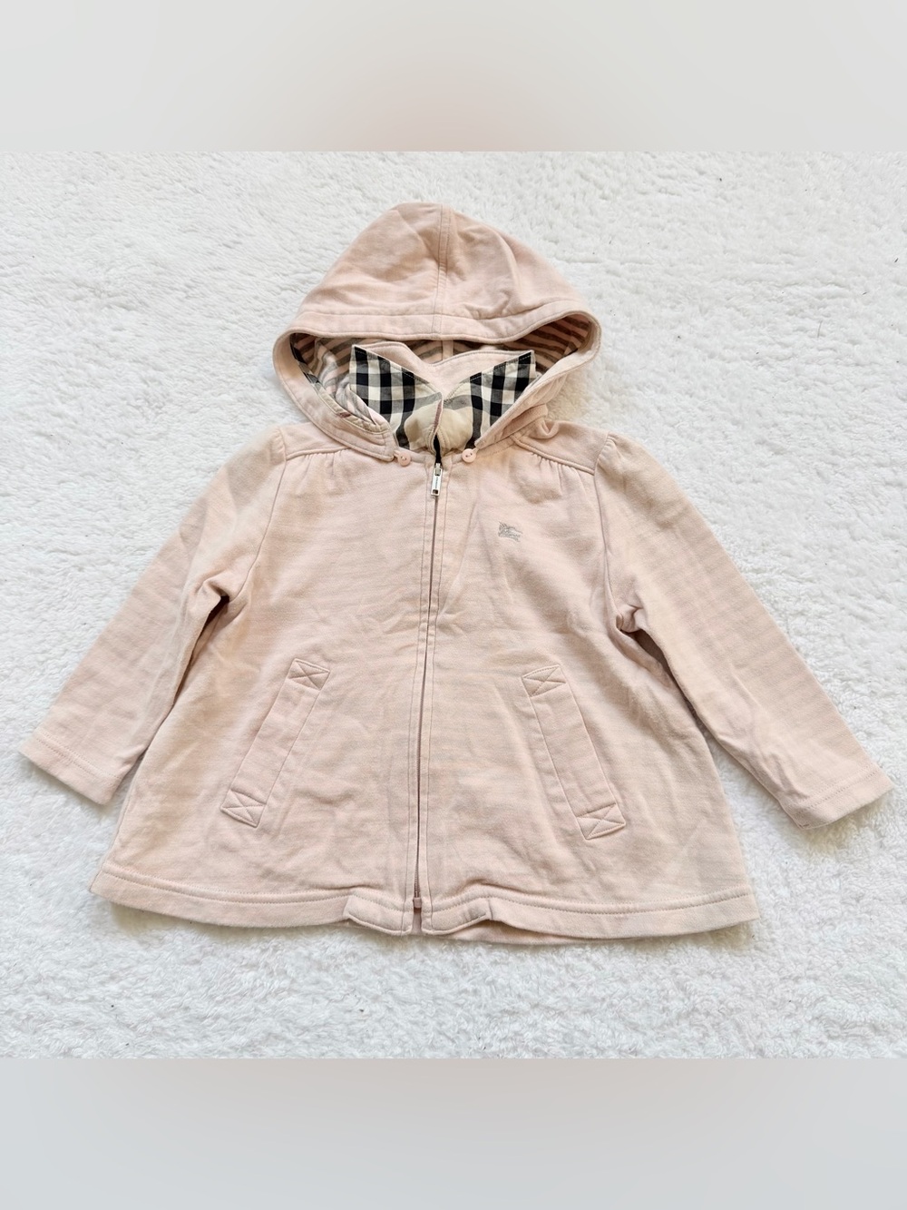 Burberry Baby Girls Jacket 12m Nova Check Pink Zip Up Hoodie Kids Horse Stripe